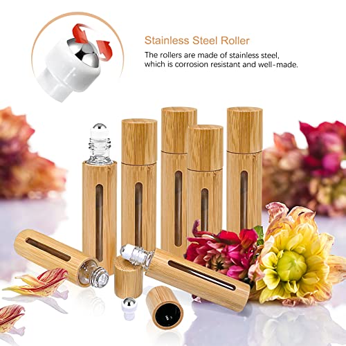 12-Pack 10ml Essential Oil Roller Bottles with Bamboo Shell