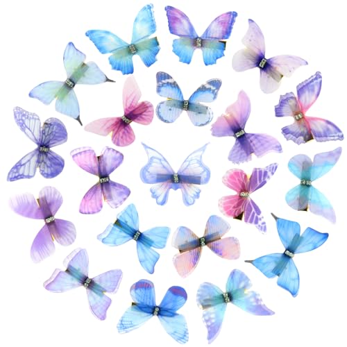 Ayehe 20 Pieces Glitter Butterfly Hair Clips, Small Realistic Colorful 90s Hair Clips Barrette Hair Accessories for Women and Girls(Blue Purple Series)