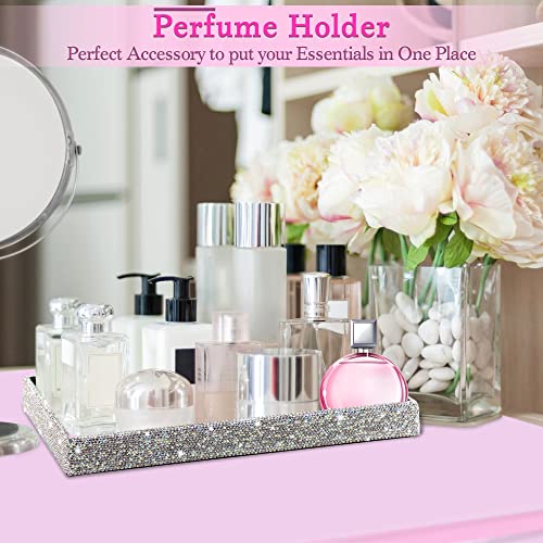 TISHAA Bling Decorative Tray Holder ? Makeup Cosmetic Jewelry Ring Key Display Dish Plate Storage Organizer Crystal Rhinestone Glitter Vanity Bathroom Bedroom Home Decor (White)