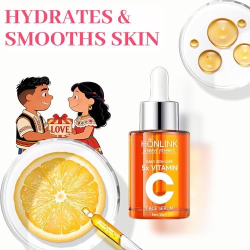 Vitamin C Face Serum & Essence by HONLINK, 5X Vitamin C with Niacinamide & Hyaluronic Acid, Lightweight Hydrating Serum for Dull Skin, Uneven Tone & Pores, Valentine¡¯s Day Skincare Gift for Her