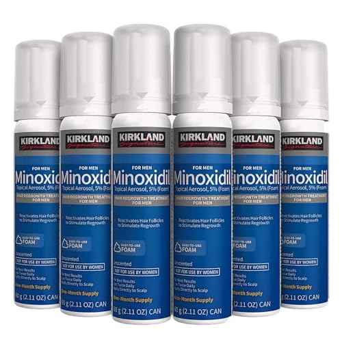 Kirkland Signature Hair Regrowth Treatment Minoxidil Foam for Men, 2.11 oz, 6 Count (6 Month Supply) - 2 MicroFiber Cleaning Cloths and Comb Included