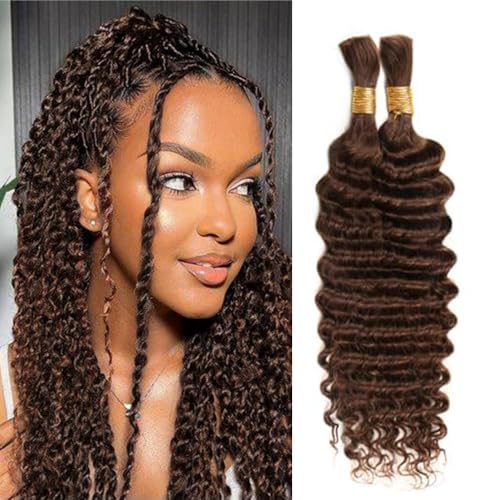 Freiuoke Brown Human Braiding Hair 26 Inch Deep Wave Bundle #BA 4 D