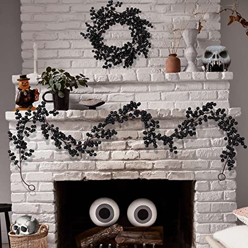 RECUTMS Artificial Berry Garland 6.4FT Black Berry Garland for Christmas Tree Mantel Artificial Christmas Berry Garland Christmas Decorations Indoor Home Decor Table(Black Fruit)