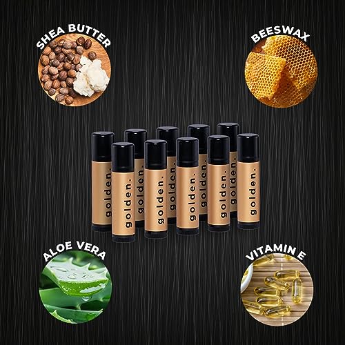 Golden Grooming Co. Lip Balm Set for Men - Soothing & Moisturizing Lip Balms for Dry, Cracked, Chapped Lips - Infused with Aloe Vera & Vitamin E - Vanilla Scent - Pack of 10