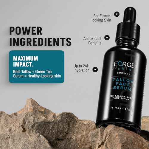 FORGE SKIN¢ç Night Beef Tallow Serum for Men [TALLOW-BASED] - Facial Essence for Face Wrinkles with Essential Oils - Natural Green Tea Skincare for Radiance and Skin Hydration (1.77 OZ)