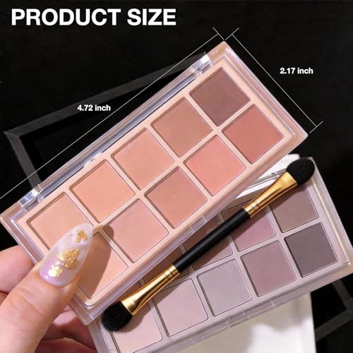 10 Colors Matte Neutral Eyeshadow Palette, Taupe Brown Mauve Nude Eye Shadow for Older Women, Blendable Long Lasting Natural Grey Smokey Eyeshadow Cool Toned Contour Makeup Palette