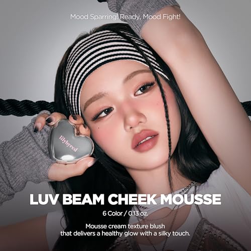 lilybyred Luv Beam Cheek Mousse | Heart-Shaped Korean Cream Blush, Airy Soft-Matte Texture, Soft-Focus & Pore-Blurring Finish, Seamless Buildable, Natural Flush, 0.13 oz. (04 Taro Mousse)