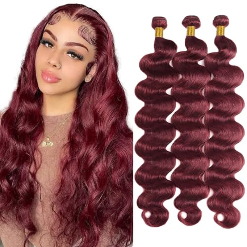 #99J Burgundy Body Wave Hair Bundles - Unprocessed Brazilian 26-30 Inch