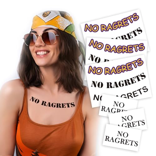 No Ragrets Temporary Tattoos - 6 Sheets Funny Fake Tattoos