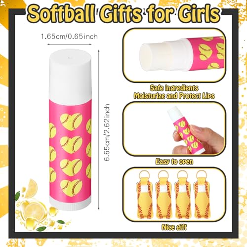 60 Pcs Softball Team Gifts for Girls Include 12 Softball Makeup Bags 12 Lip Balm 12 Makeup Mirrors 12 Lipstick Holder Keychains 12 Adjustable Bracelet for Sports Lovers