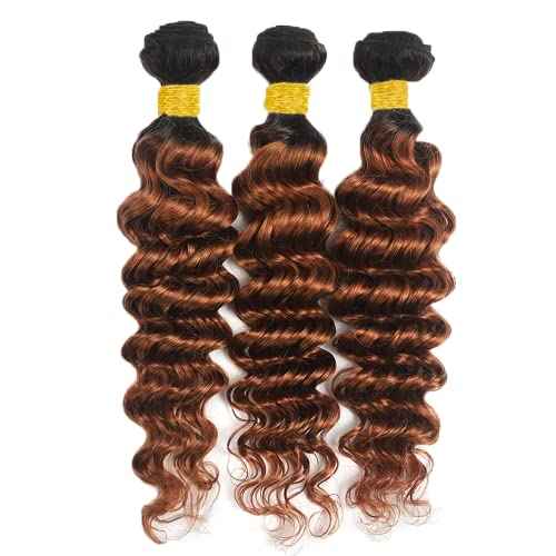 1B/30 Ombre Brown Deep Wave Human Hair Bundle 22 24 26 Inch Two Tone Black and Brown Bundles Human Hair 8A Brazilian Virgin Remy Hair