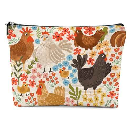 Floral Chicken Makeup Bag, Chicken Gifts Cosmetic Bag Chicken Themed Gifts Travel Pouch, Chicken Gifts for Chicken Lovers Women Girls Sisters Friends Niece Wife Friendship Graduation Birthday Gifts