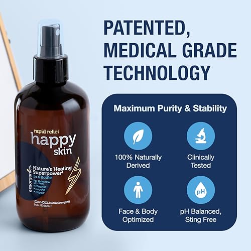 Happy Skin Hypochlorous Acid Spray for Face Travel Size ? Extra Strength Natural Full Body Cleansing Toner for Acne ? Soothe, Hydrate & Repair Dry, Sensitive Skin ? pH Balanced, Non-Toxic 2oz