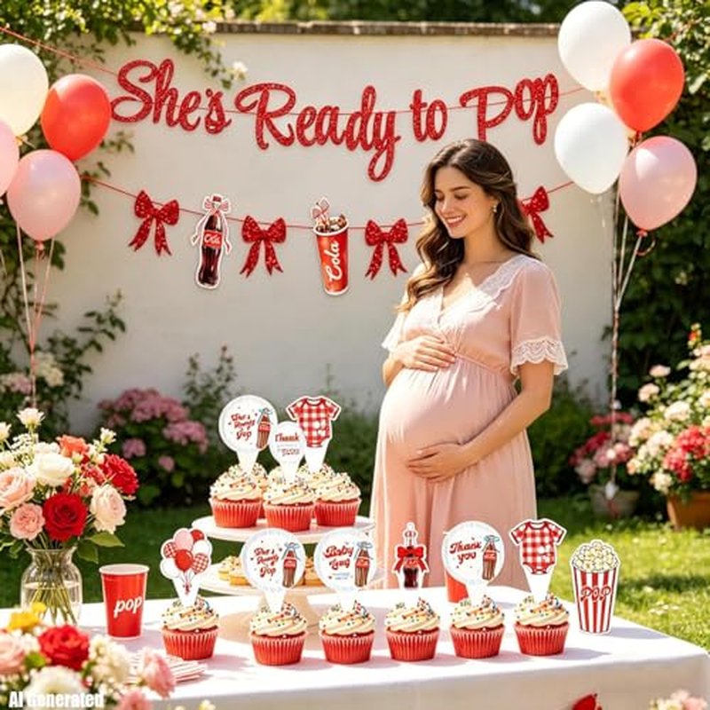 24PCS She's Ready to Pop Cupcake Toppers, Baby Shower