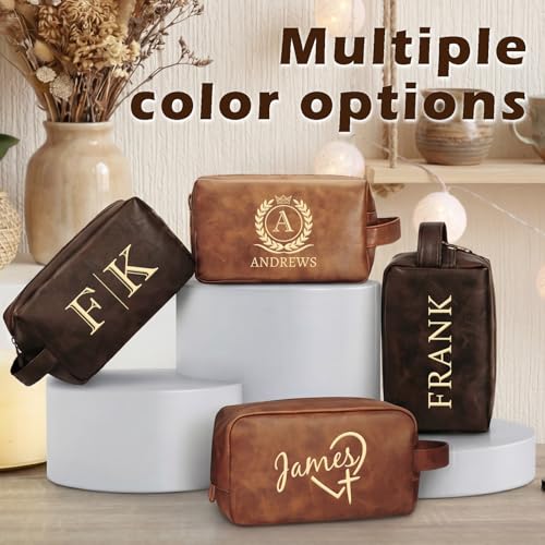 Personalized Leather Toiletry Bag for Men - Custom Engraved, Waterproof