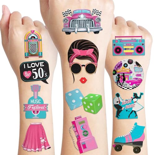 96 PCS 50s Party Temporary Tattoos Pre-cut Retro Stickers