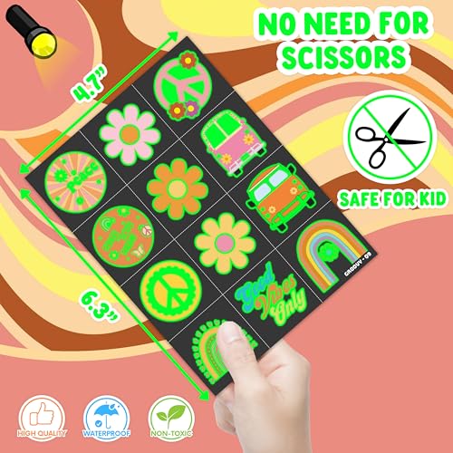 96-Piece Glow-in-Dark Groovy Retro Temporary Tattoos for Kids