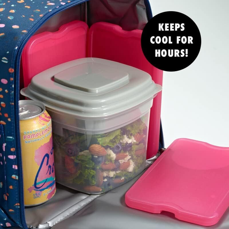 Cool Coolers by Fit & Fresh 4 Pack XL Slim Ice Packs, Quick Freeze Space Saving Reusable Ice Packs for Lunch Boxes or Coolers, Pink