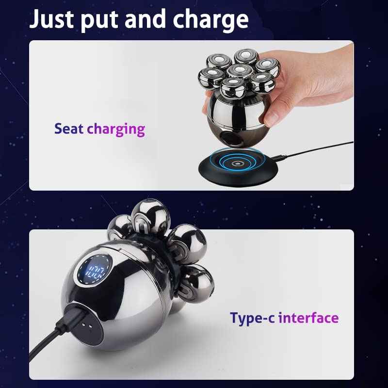 Upgrade 7 Heads Men’s 5-in-1 Electric Head Shaver for Bald Men,Multifunctional Electric Razor for Men，Cordless Rechargeable Travel Groomin Hair Trimmer Kits