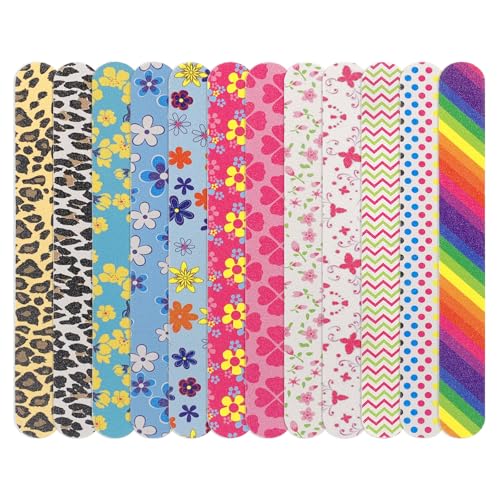 LNAUJS 12-Pack Colorful Double-Sided Nail Files 100/180 Grit Manicure Pedicure Tools