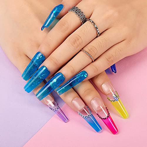 Vishine Jelly Crystal Gel Nail Polish Set Summer-6 Colors Neon Blue Green Yellow Orange Hot Pink Fuchsia Rainbow Neon Gel Polish Kit See Through Nail Trend Gel Nail Art Kit 8ml