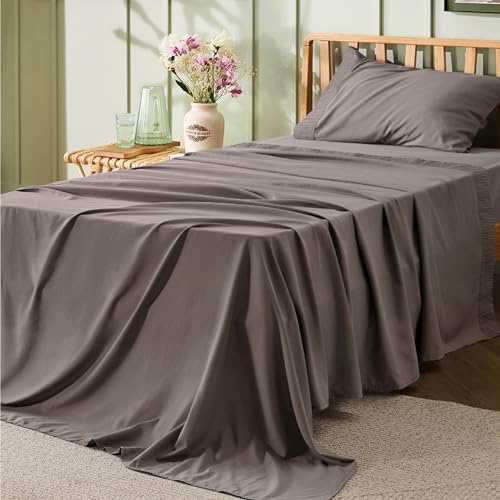 Bedsure Twin Sheets Set - Soft Twin Bed Sheets, 3 Pieces Hotel Luxury Taupe Sheets Twin, Easy Care Polyester Microfiber Cooling Bed Sheet Set