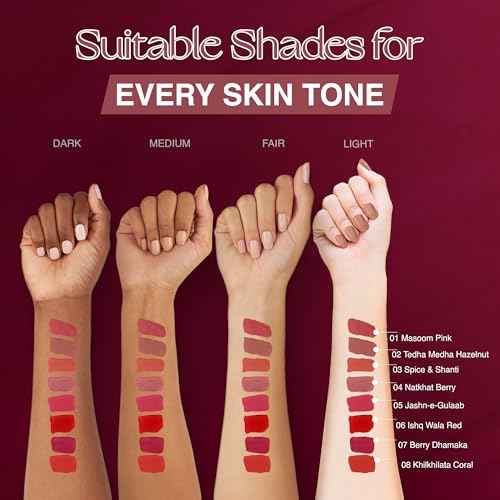 NOURISH MANTRA Matte Liquid Lipstick with SPF/Mini Lipstick/Water Proof/Smudge Proof/Transfer Proof/Long Lasting/For All Skin Tones/Set of - 4 (1.2ml Each)