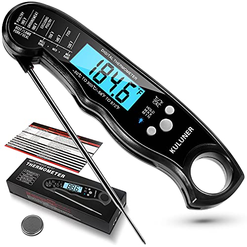 KULUNER TP-01 Waterproof Digital Instant Read Meat Thermometer with 4.6 Folding Probe Backlight Calibration Function for Cooking Food Candy, BBQ Grill, Liquids,Beef（Red）