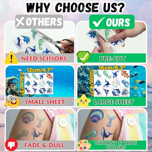 96 Ocean Temporary Tattoos - Under The Sea Party Favors