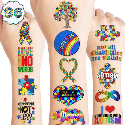 96 PCS Autism Awareness Temporary Tattoos - Waterproof