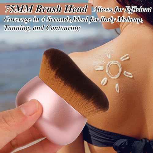 75MM Extra Large Self Tanner Kabuki Makeup Brush ? Ultra Soft Dense Vegan Bristles for Body Makeup, Bronzer & Foundation?Applies Tanning Mousse, Lotion & Self Tanner?Rose Gold, Wet & Dry