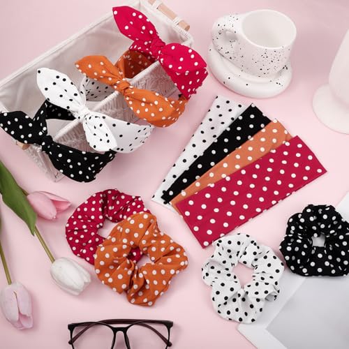 12 Pcs Polka Dot Headbands & Scrunchies Set for Women