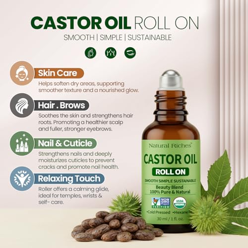 Organic Castor Oil Roll-On - Cold Pressed, Hexane Free, 1 fl oz