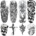 Christian Cross Temporary Tattoo Sleeve - 6 Sheets Religious Jesus Design