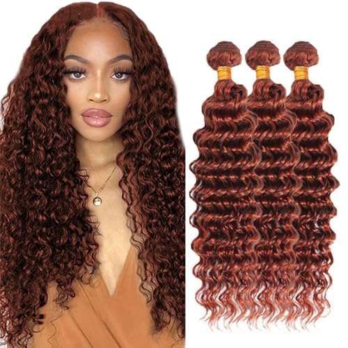 Reddish Brown Deep Wave Hair Bundles - 26, 28, 30 Inch, 3 Pack