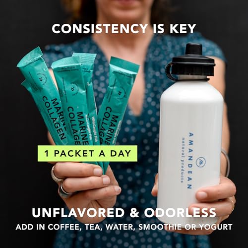 AMANDEAN Marine Collagen Peptides Powder Stick Packs. Wild-Caught Fish. 30 Single Use Individual Packets. Hair, Skin & Nails. Non-GMO, Zero Carbs, Unflavored, High Bioavailability.