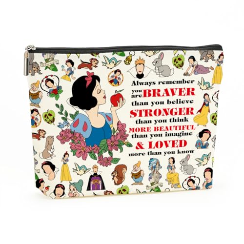 Decohim Magical Princess Makeup Bag Inspired Princess Character Christmas Birthday Friendship Gifts for Women Girls Niece Magic Fairy Tales Inspirational Braver Stronger Beautiful Cosmetic Bag
