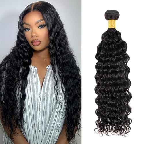 Deep Wave Bundles Human Hair 34 Inch Color #1B Natural Black Single Bundle Brazilian Virgin Human Hair Bundles Deep Wave 100g Per 1 Bundle Remy Hair Extensions For Black Woman