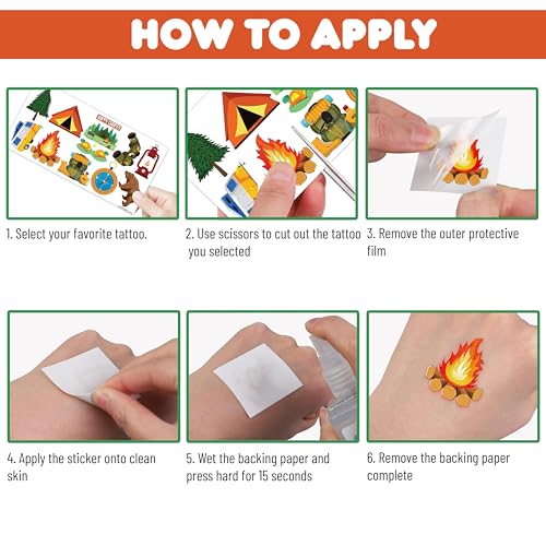 107 PCS Camping Temporary Tattoos for Kids | Party Favors