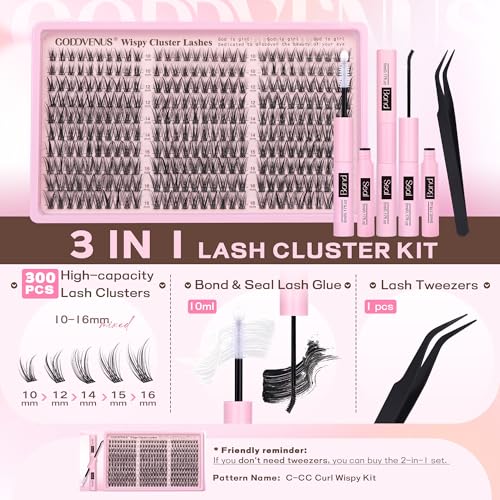 Goddvenus Lash Clusters Kit - Natural 10-16mm DIY Extensions