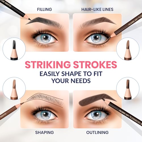 Stylia Waterproof Eyebrow Pencils For Women ? Long-Lasting Microblading Supplies Brow Pencil, Perfect for Eyebrow Shaper, Filling & Defining Natural-Looking Brow - (12PC in 5 Colors)