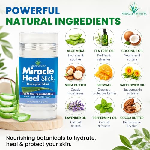 Miracle of Aloe Heel Balm Stick with Silicone Gel Socks for Dry Feet