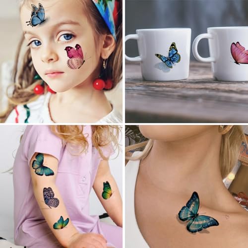 148 Individually Sheets Butterfly Temporary Tattoos for Girls Women - 3D Realistic Butterfly Tattoos for Kids Birthday Party Favors Goodie Bag Fillers