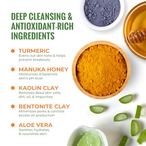 Wild Naturals Turmeric Clay Face Mask for Acne & Dark Spots ? Gentle, Soothing Mask with Vitamin E for Men & Women ? Natural Clay Mask for Clear Skin