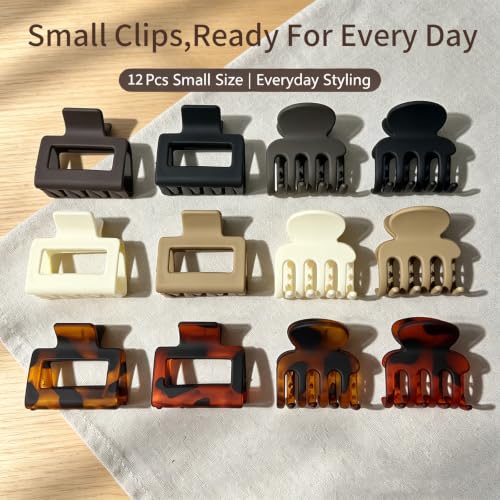 12-Piece Hair Claw Clips Set for Fine Hair | Strong Hold Matte