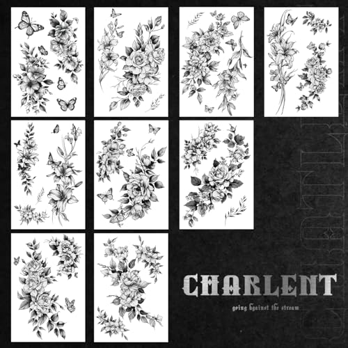 Realistic Flower Temporary Tattoos for Women - 9 Sheets
