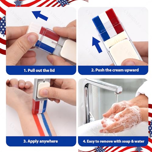 Red White and Blue Face Paint Sticks - 2PCS Patriotic Makeup for 4th of July
