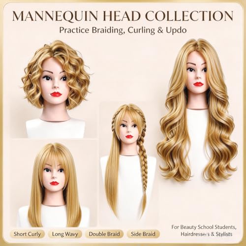 Czrleaty 28" Light Auburn Real Hair Mannequin Head for Braiding & Styling