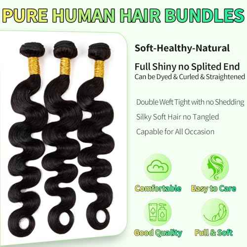 Human Hair Bundles Body Wave Natural Color, 18 20 22 24 Inch - 4 Bundles, Body Wave Bundles Human Hair 12A Unprocessed Brazilian Virgin Wavy Bundles for Black Women