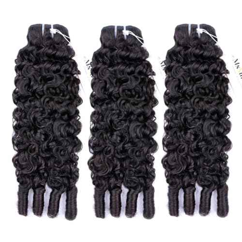 MsSunlight Burmese Curly Bundles Human Hair 20 Inch 100% Unprocessed Quick Weave 15A Water Wave with Spiral Curly End Real Human Hair Extensions Natural Black
